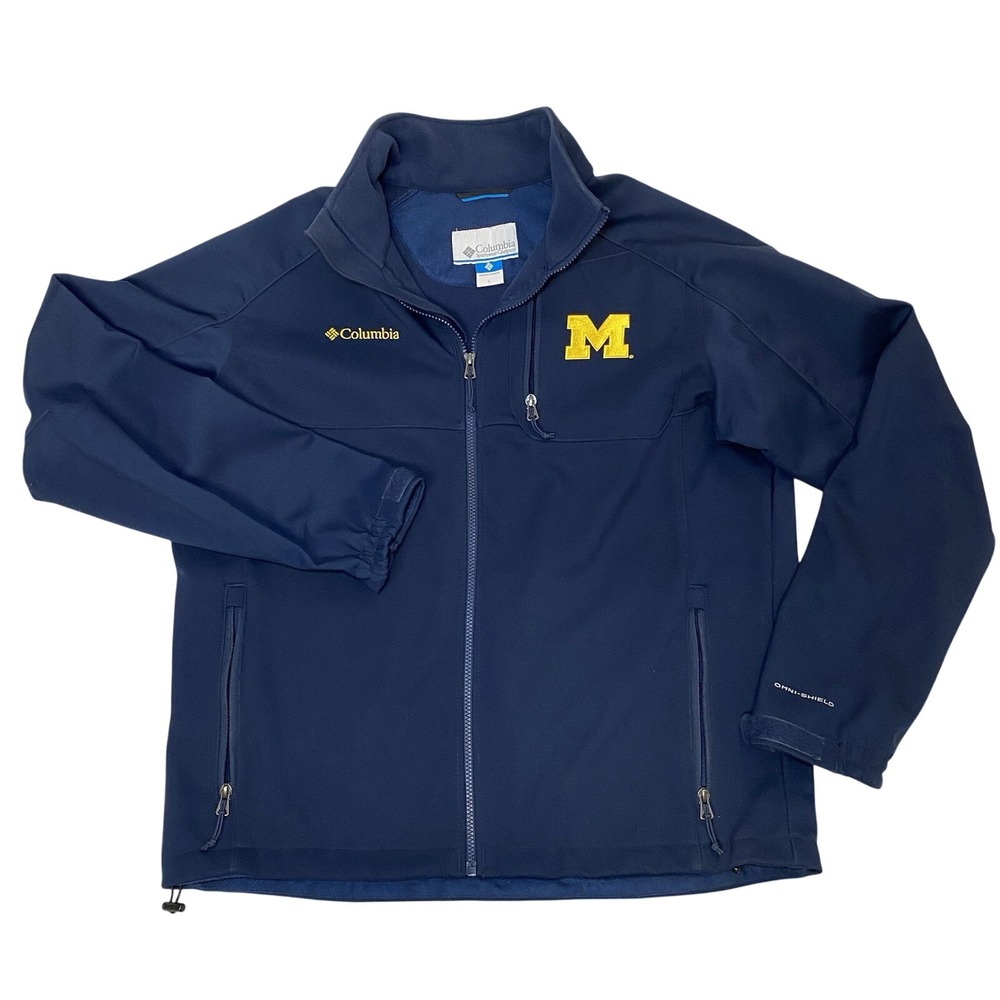Columbia Jacket Mens L Blue Full Zip Omni Shield Michigan Logo Softshell